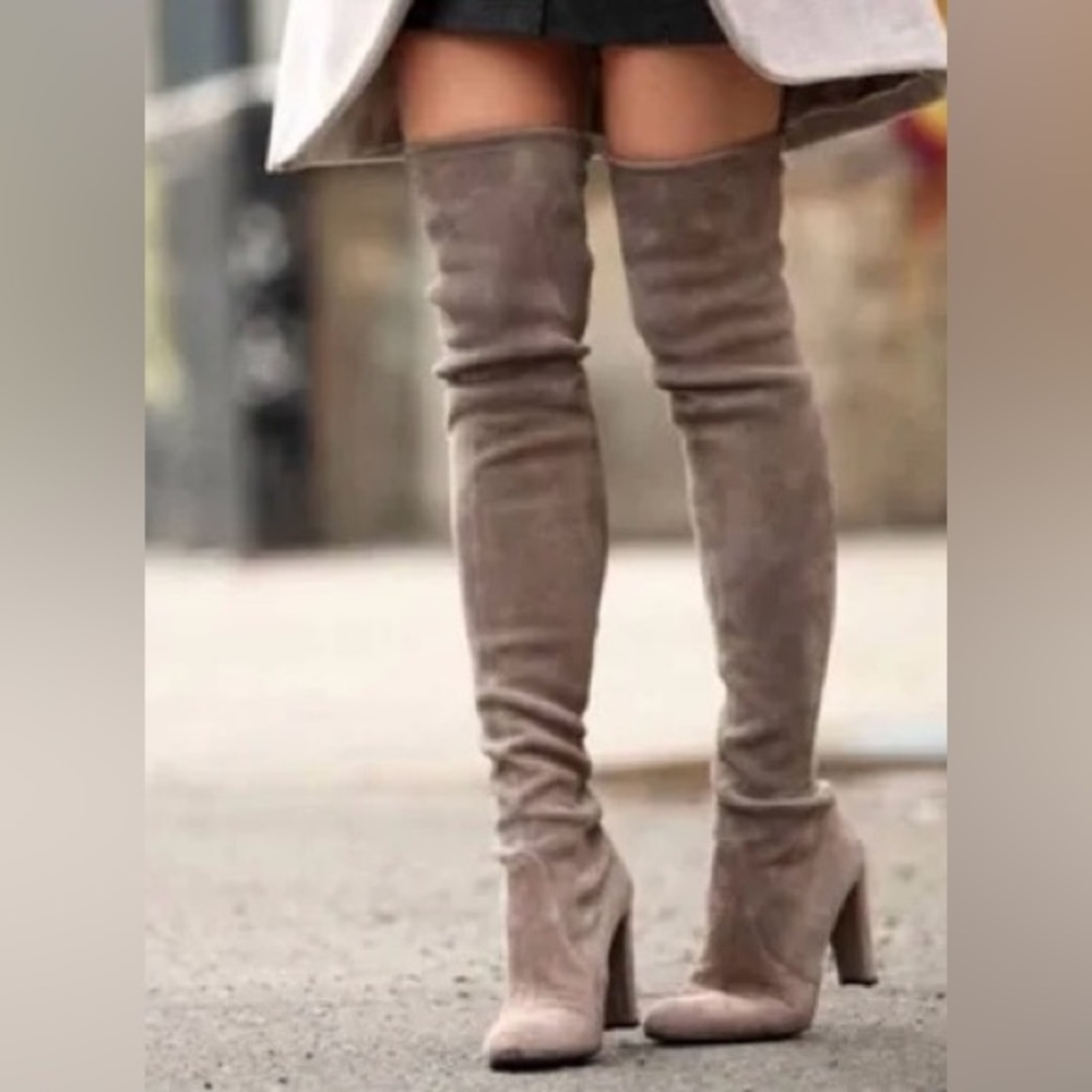 Unisa Elegant Taupe Over-the-Knee Sexy Tie-Back Boots